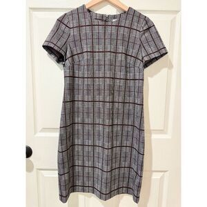 Calvin Klein Black White Houndstooth Plaid Short Sleeve Midi Knee Sheath Dress 8